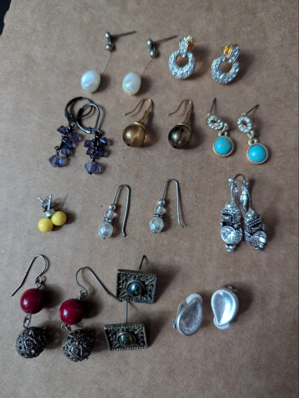 Used- Assorted Women’s Turquoise, Purple, Yellow and Silver Earrings Set